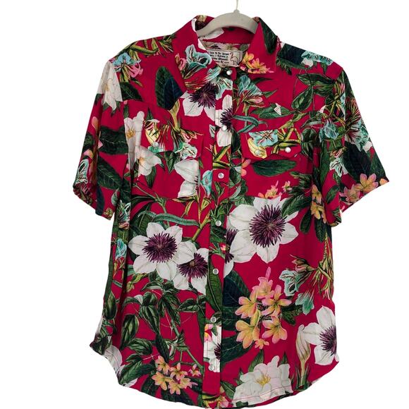 Sandrine Rose x Free People Hawaiian Pearl Snap Red Floral Western Shirt Size XS - Picture 1 of 8